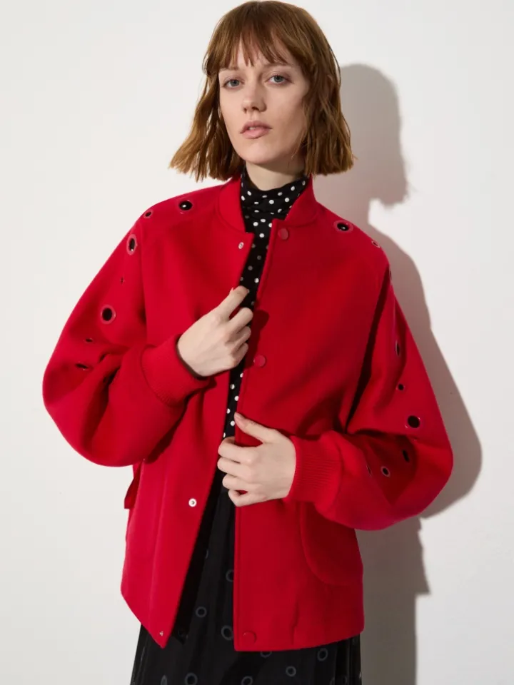 Double-woven wool bomber jacket - red