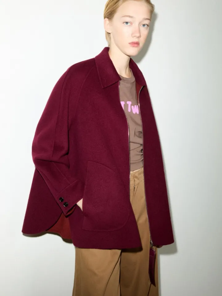 Double-woven wool jacket - bordeaux