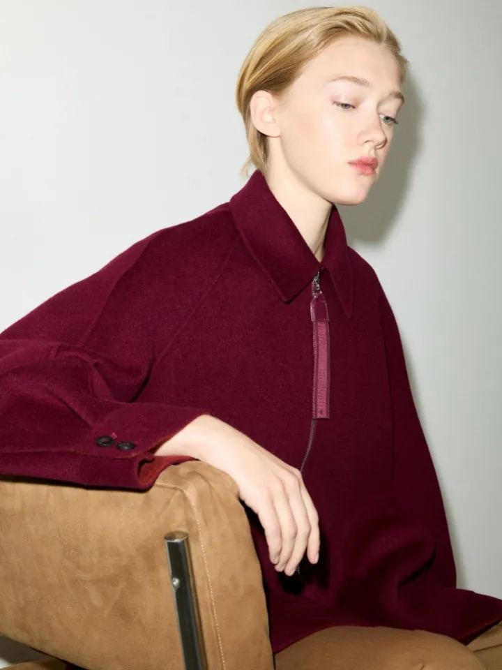 Double-woven wool jacket - bordeaux