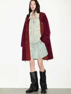 Double-woven wool parka - bordeaux