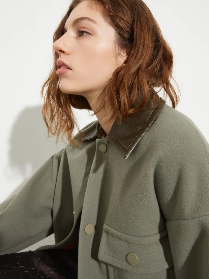 Double-woven wool shacket - sage