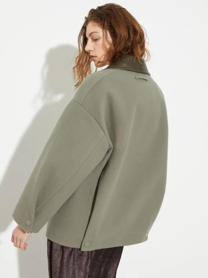 Double-woven wool shacket - sage