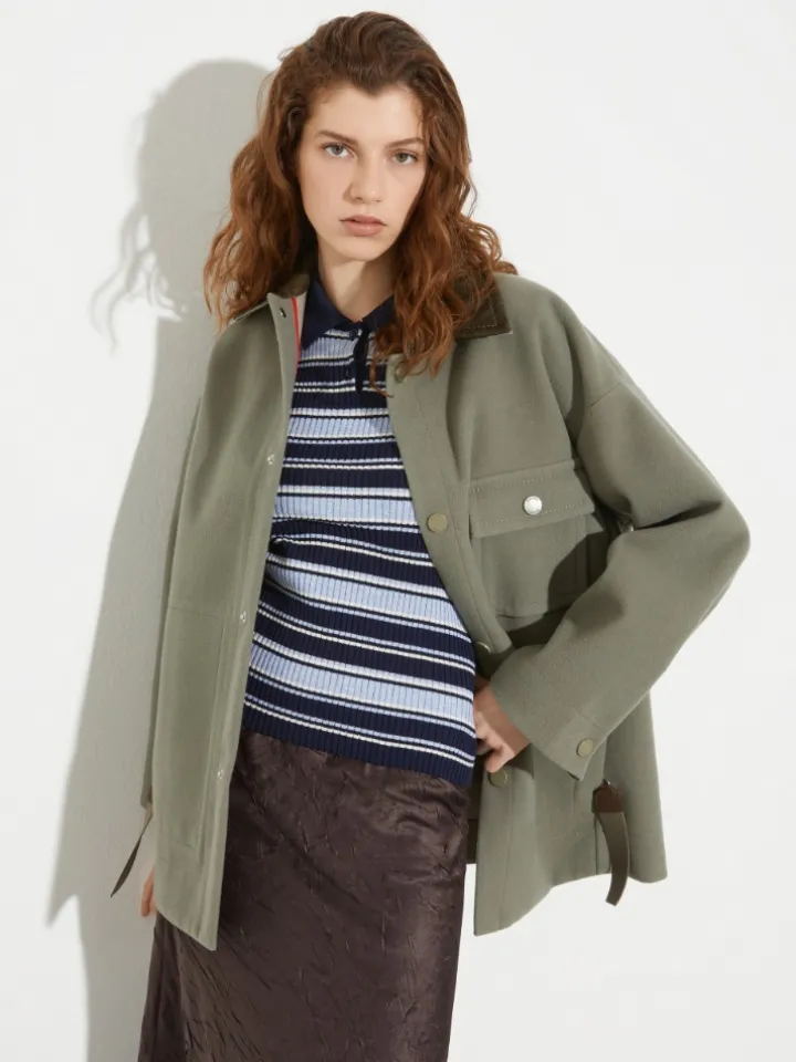 Double-woven wool shacket - sage