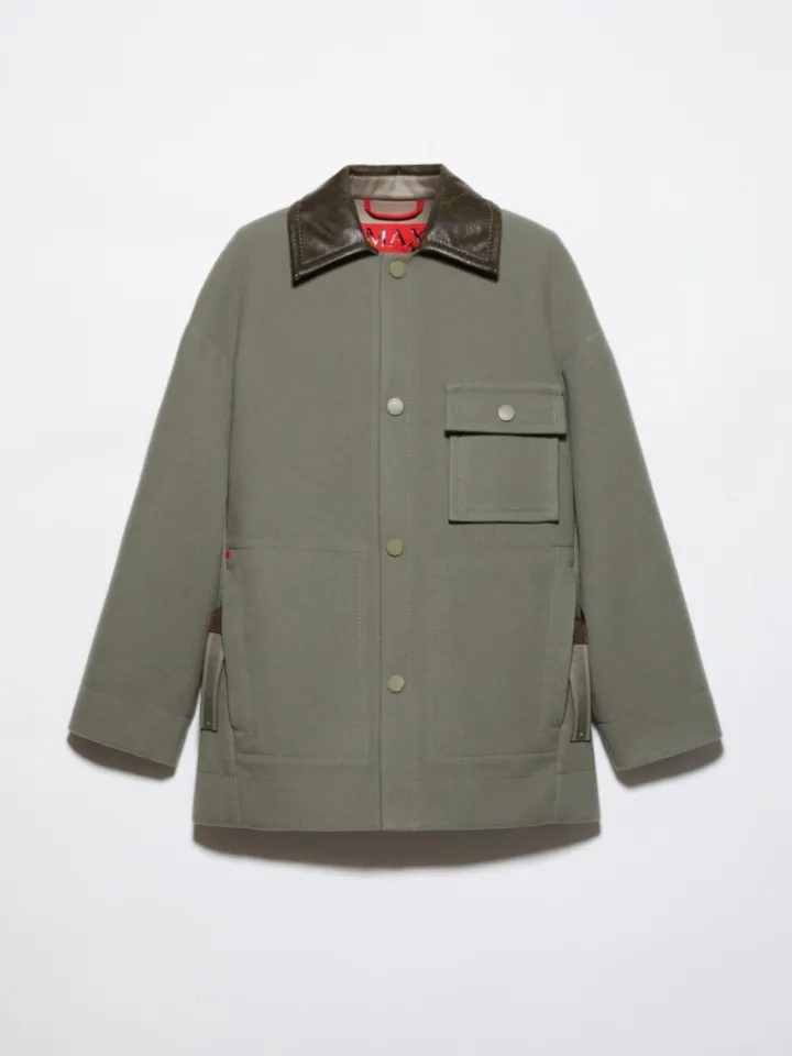 Double-woven wool shacket - sage