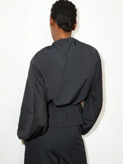 Drawstring jersey jacket - black