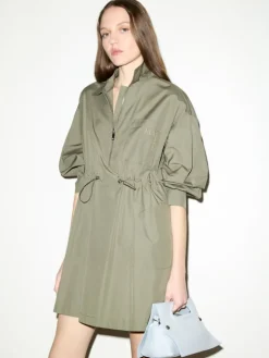 Drawstring poplin shirt dress - loden green