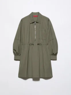 Drawstring poplin shirt dress - loden green