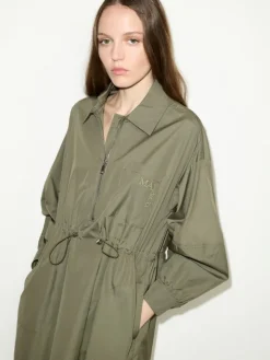 Drawstring poplin shirt dress - loden green