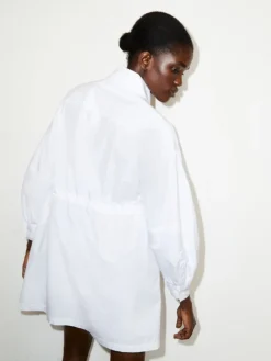 Drawstring poplin shirt dress - optical white