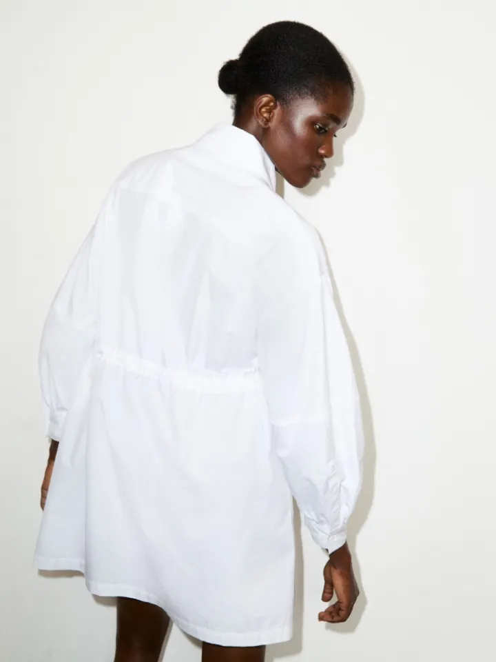 Drawstring poplin shirt dress - optical white
