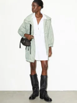 Drawstring poplin shirt dress - optical white
