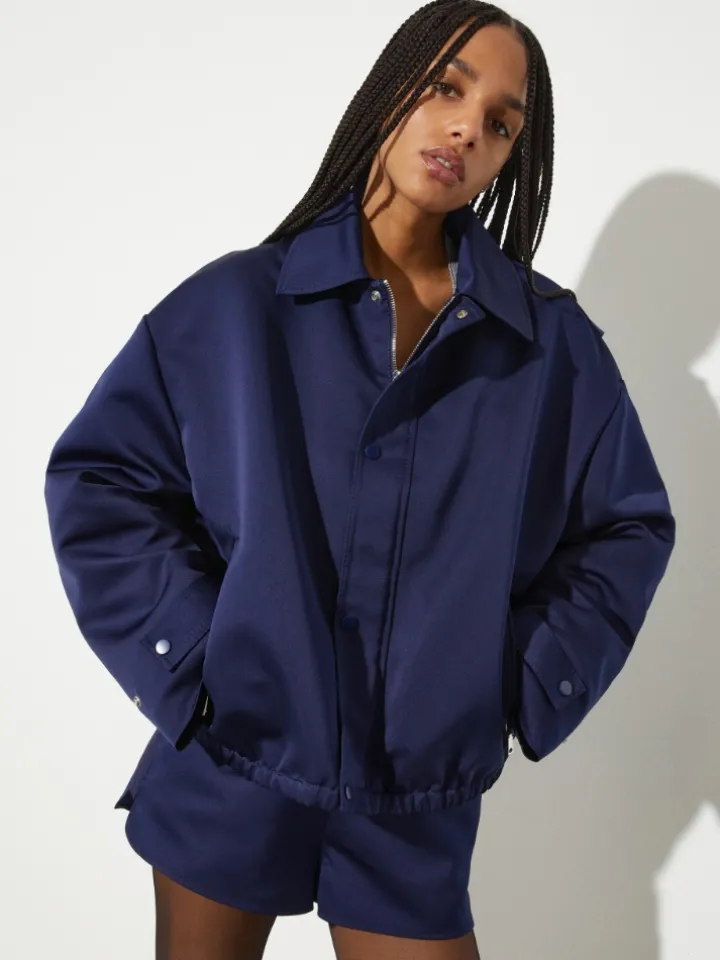 Duchesse satin bomber jacket - navy