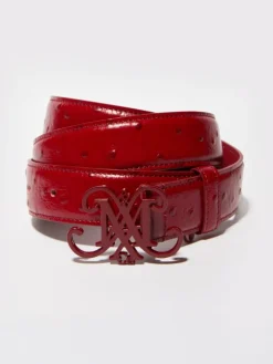 Emblem buckle leather belt - red