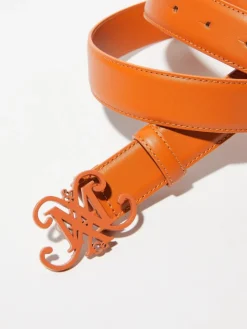 Emblem buckle leather belt - tangerine