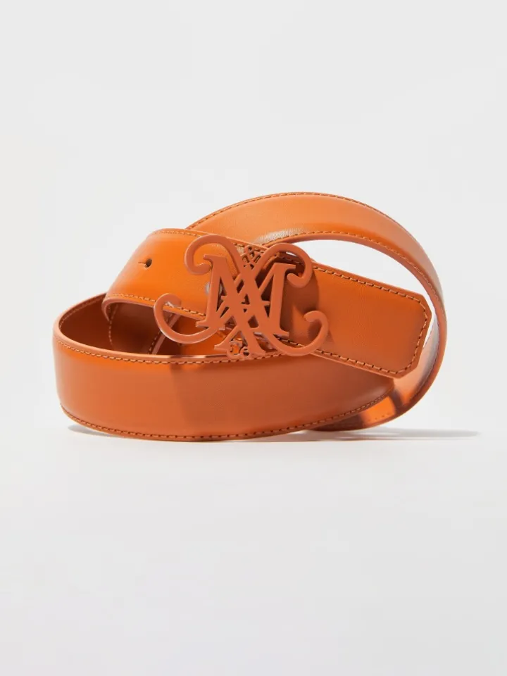Emblem buckle leather belt - tangerine