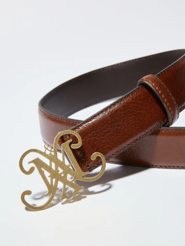 Emblem leather belt - brown