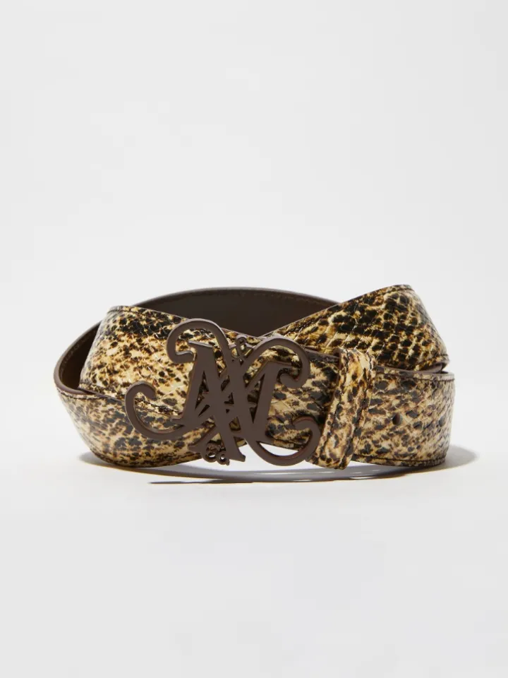 Emblem python-print leather belt - brown