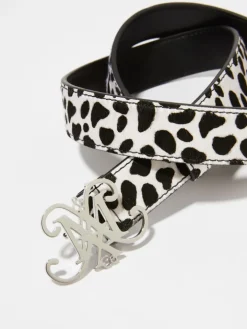 Emblem spotted calf-hair belt - white black
