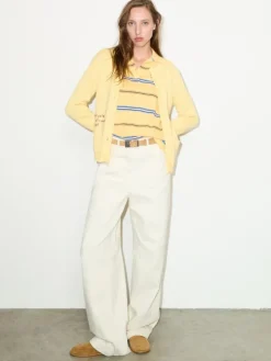 Embroidered cotton cardigan - yellow