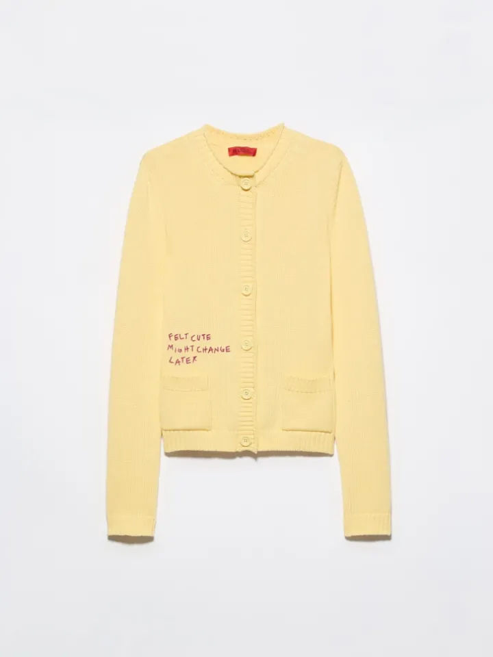 Embroidered cotton cardigan - yellow