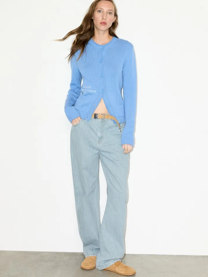 Embroidered cotton cardigan - sky blue