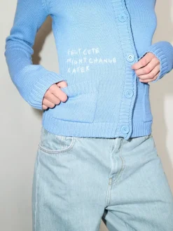 Embroidered cotton cardigan - sky blue