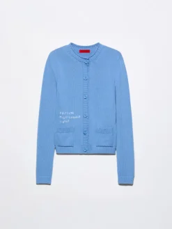 Embroidered cotton cardigan - sky blue