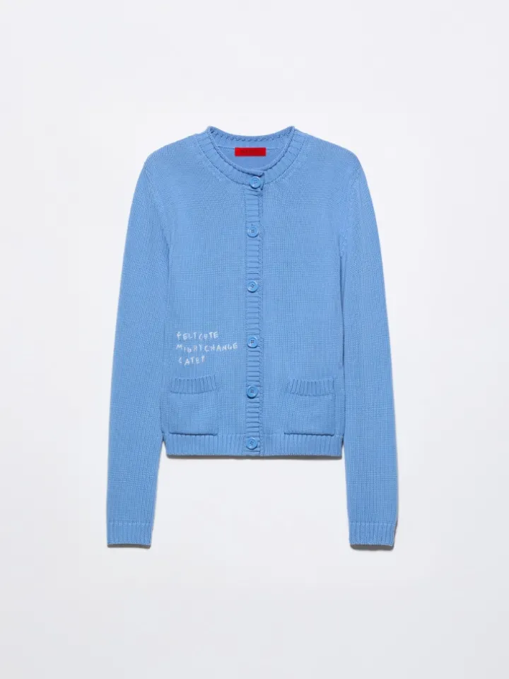 Embroidered cotton cardigan - sky blue