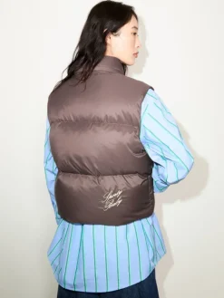 Embroidered down gilet - turtledove