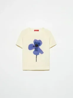 Embroidered knitted T-shirt - milk