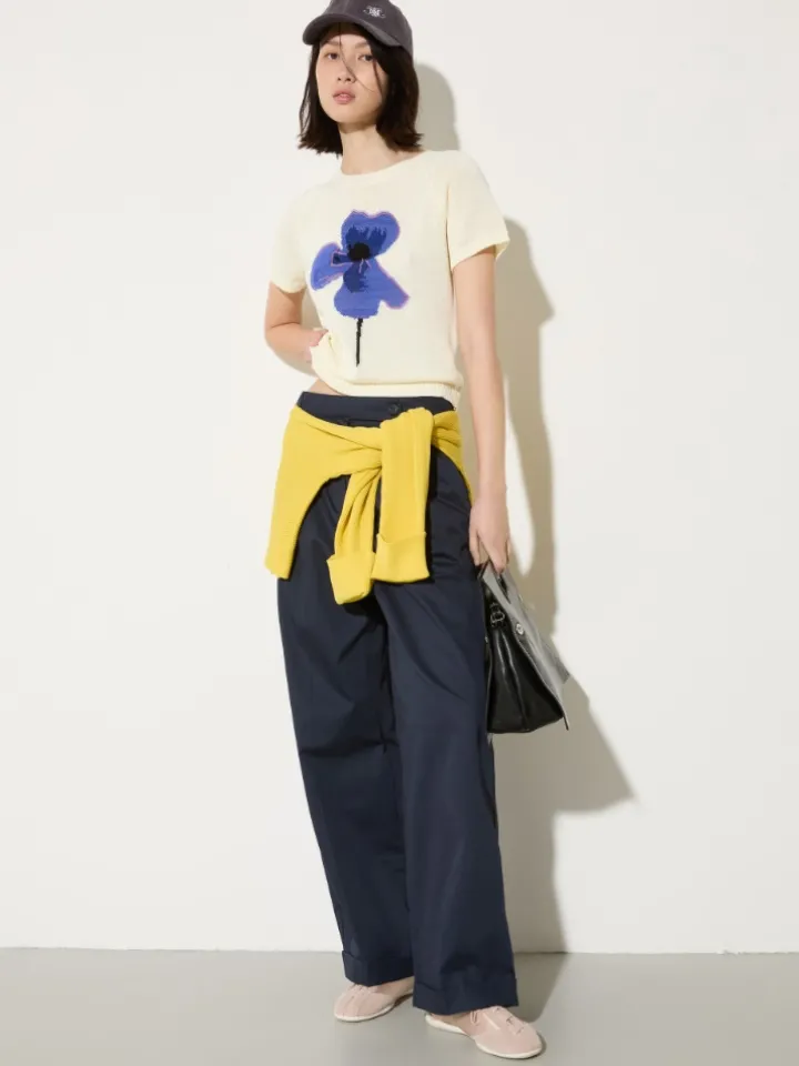 Embroidered knitted T-shirt - milk
