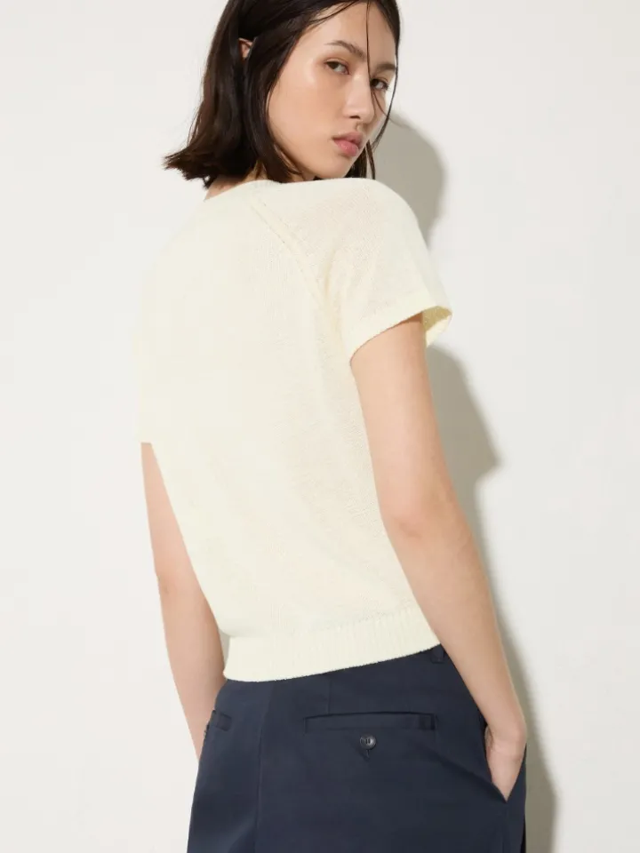 Embroidered knitted T-shirt - milk