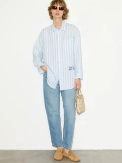 Embroidered linen shirt - navy