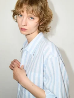 Embroidered linen shirt - navy