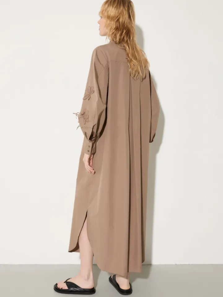 Embroidered poplin shirt dress - cocoa