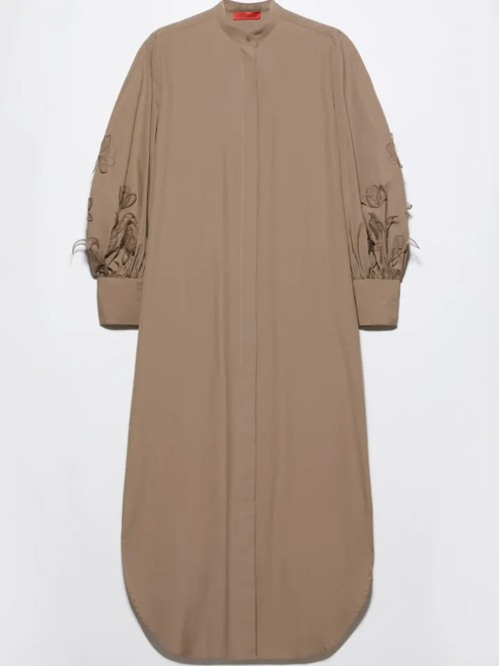 Embroidered poplin shirt dress - cocoa