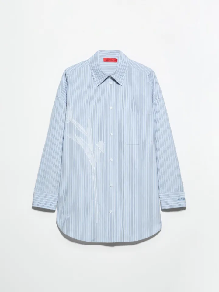 Embroidered poplin shirt - light blue