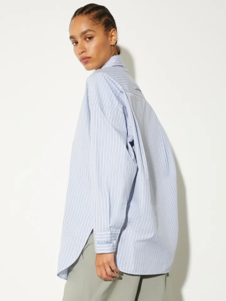 Embroidered poplin shirt - light blue