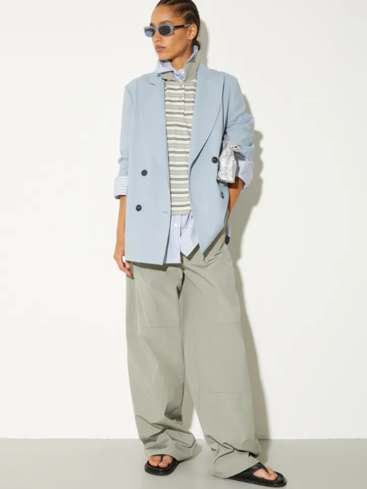 Embroidered poplin shirt - light blue