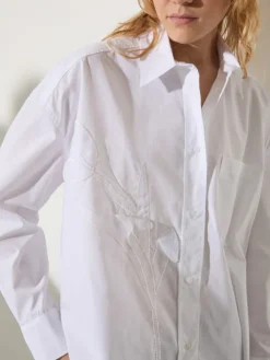 Embroidered poplin shirt - optical white