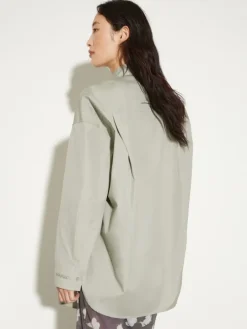 Embroidered poplin shirt - sage