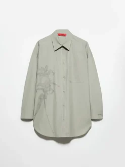 Embroidered poplin shirt - sage