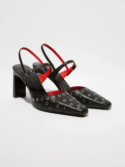 Eyelet-embellished leather pumps - black