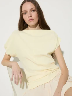 Fine rib-knit asymmetrical top - lemon