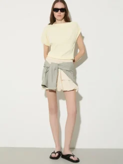 Fine rib-knit asymmetrical top - lemon
