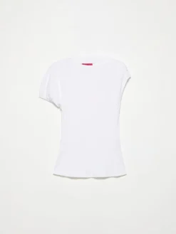 Fine rib-knit asymmetrical top - optical white