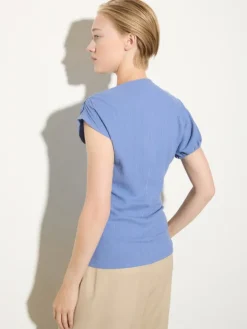 Fine rib-knit asymmetrical top - avio
