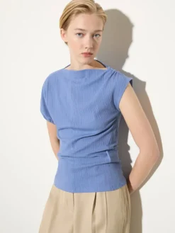 Fine rib-knit asymmetrical top - avio