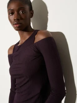 Fine rib-knit jersey twin set - aubergine