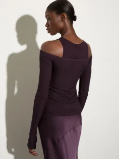 Fine rib-knit jersey twin set - aubergine